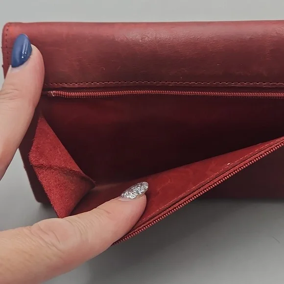 Vintage Coach Wallet Distressed Red Leather Checkbook Holder - Picture 6 of 16